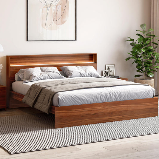 King Size Bed in Walnut Finish with LED Light