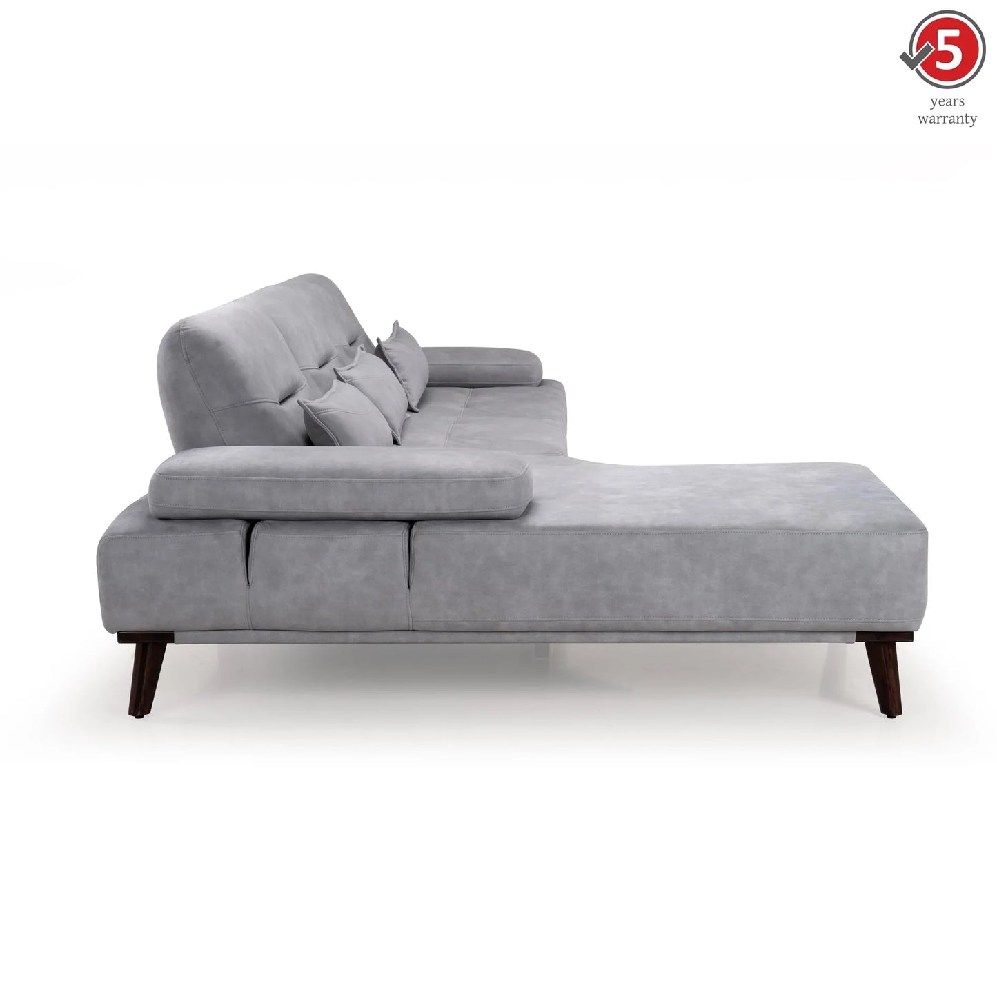 Suede L Shaped Sofa with Extendable Backrest