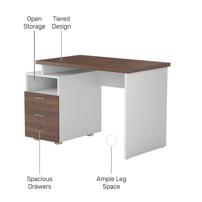 Study Desk in White & Walnut Finish