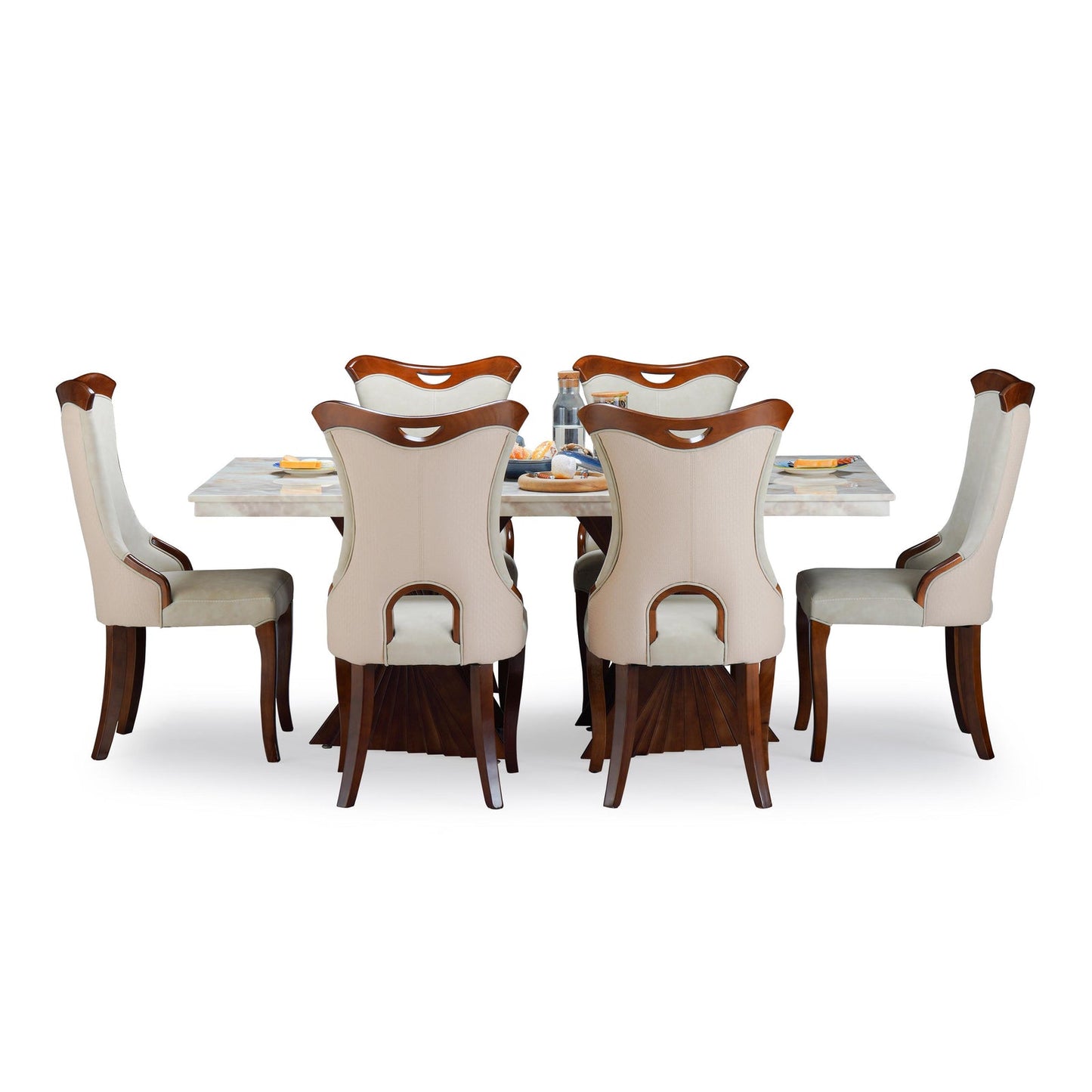 6 Seater Dining Set with Marble Finished Top