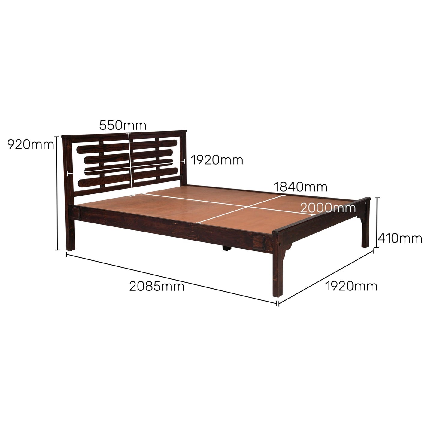 Solid Wood King Size Bed in Walnut Finish