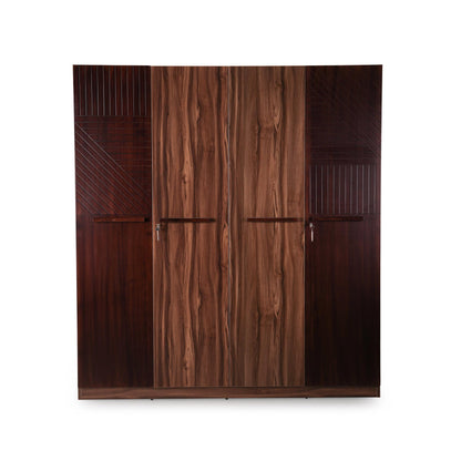 Veneer 4 Door Wardrobe in Walnut Finish