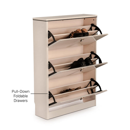 Shoe Cabinet with Pull-Down Foldable Drawers