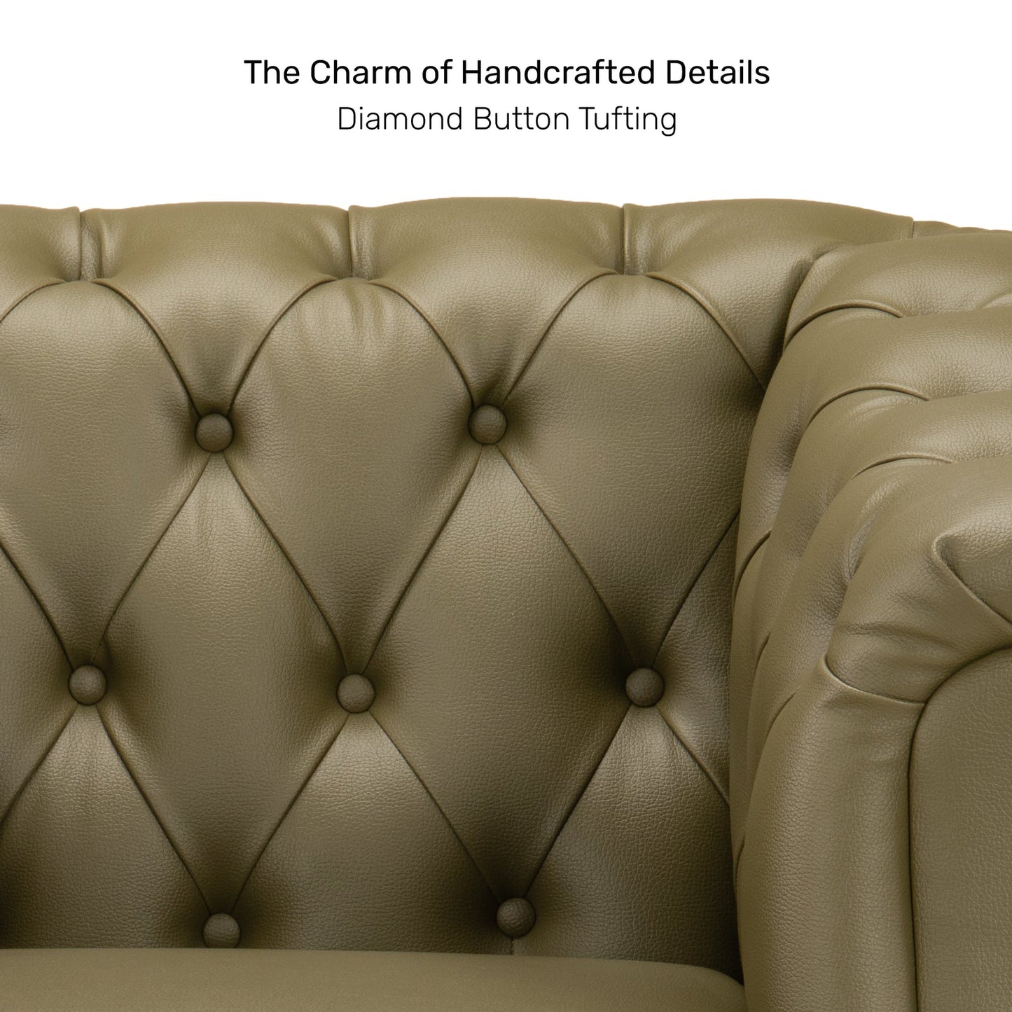Leatherette 1 Seater Chesterfield Sofa in Olive Green