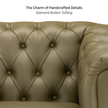 Leatherette 1 Seater Chesterfield Sofa in Olive Green
