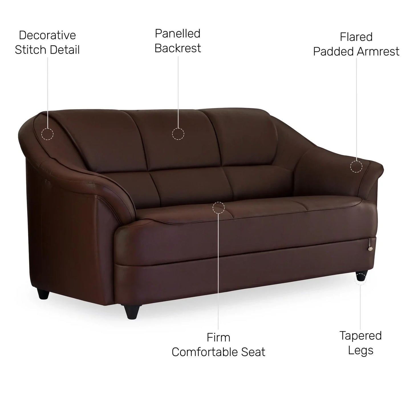 Leatherette 3 Seater Sofa in Cocoa Brown