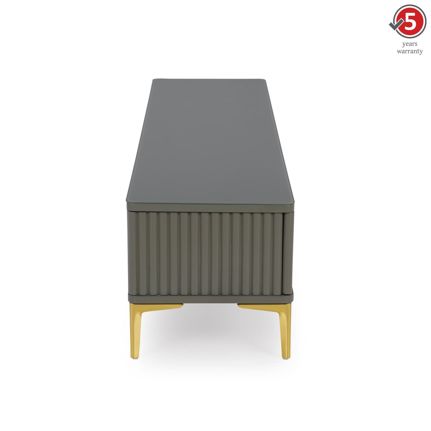Glass Top TV Unit in Grey with Fluted Detail