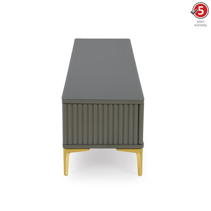 Glass Top TV Unit in Grey with Fluted Detail