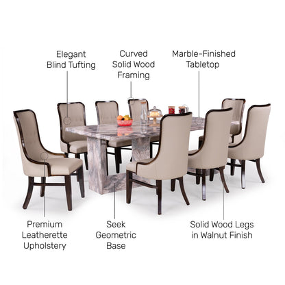 8 Seater Dining Set with Marble Finished Top