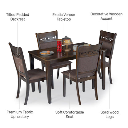 Veneer 4 Seater Dining Set in Coffee Brown