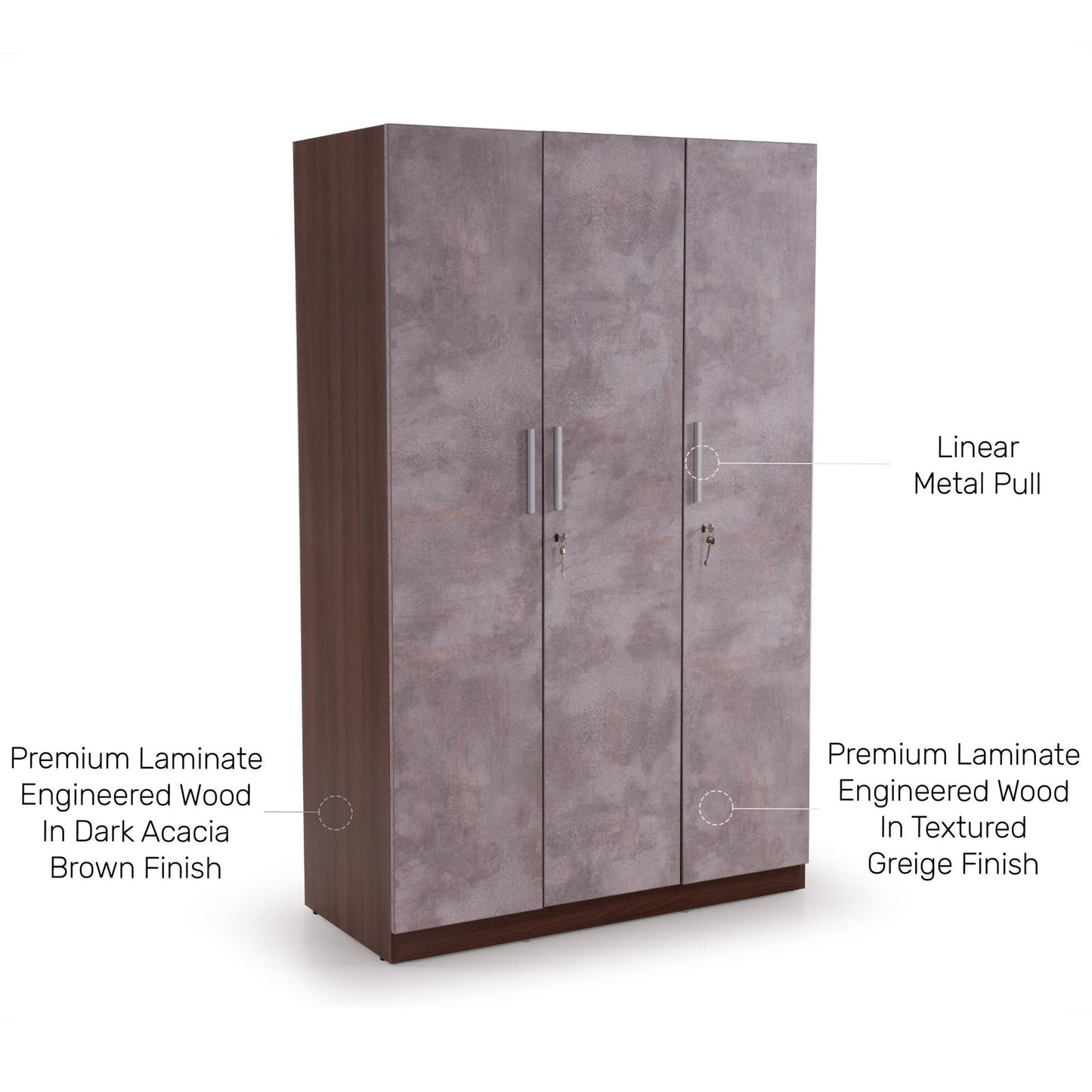 3 Door Wardrobe in Textured Greige Finish