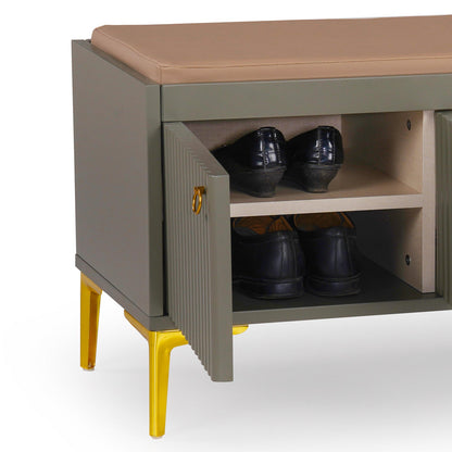 Fluted Shoe Cabinet with Leatherette Seat