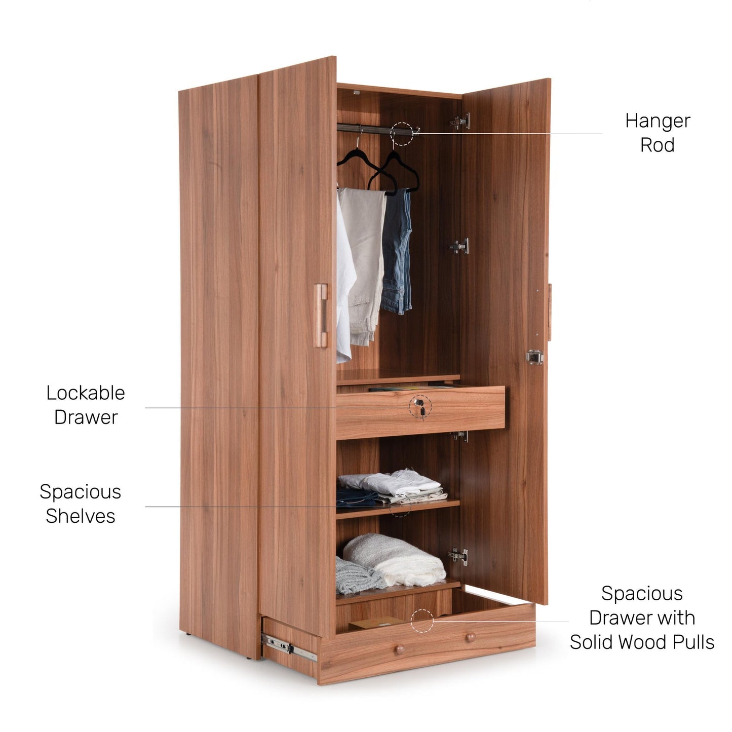 2 Door Wardrobe with External Drawer