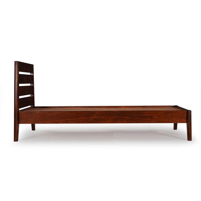 Solid Wood Single Size Bed, Dark Oak Finish
