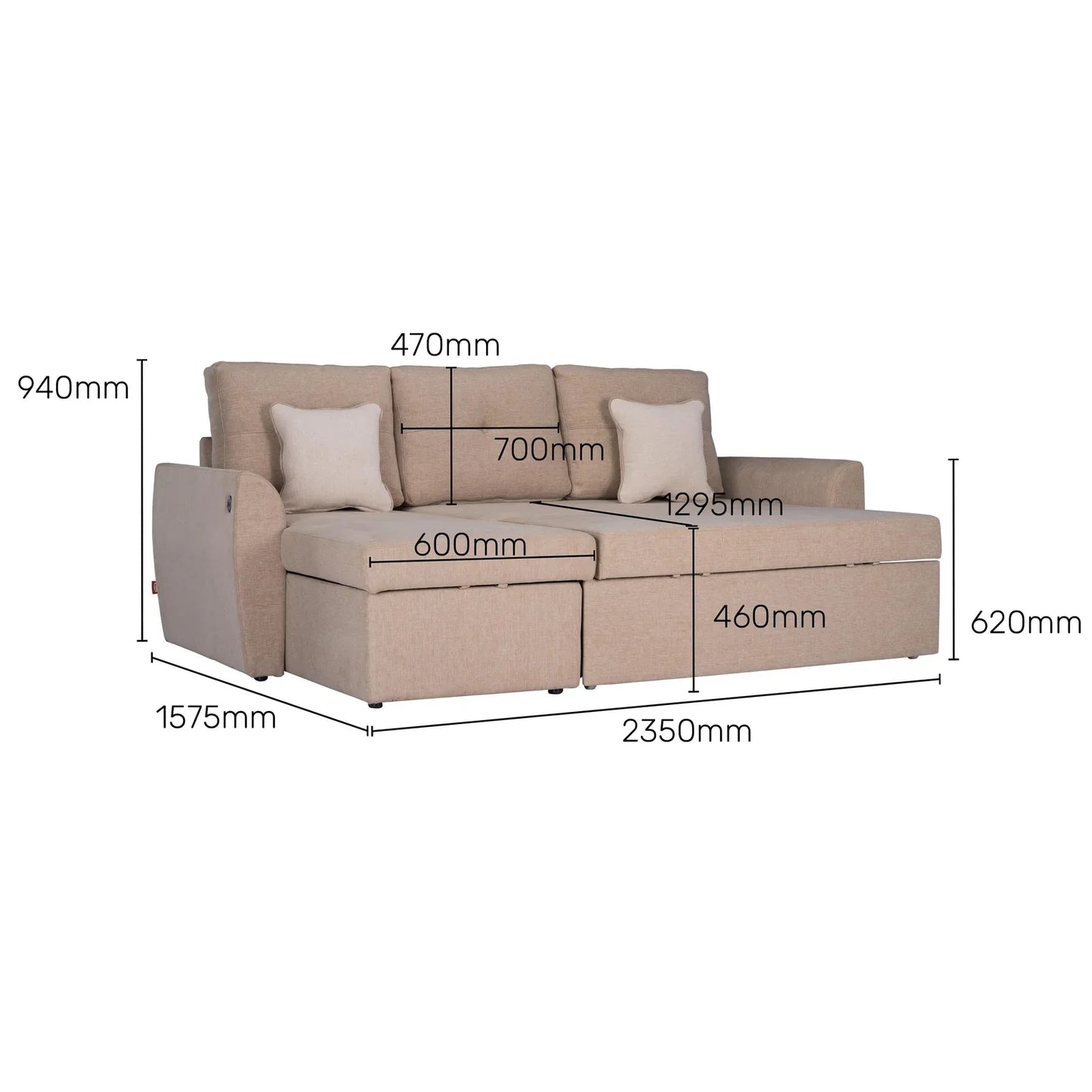 Fabric Sofa Cum Bed with Storage Chaise