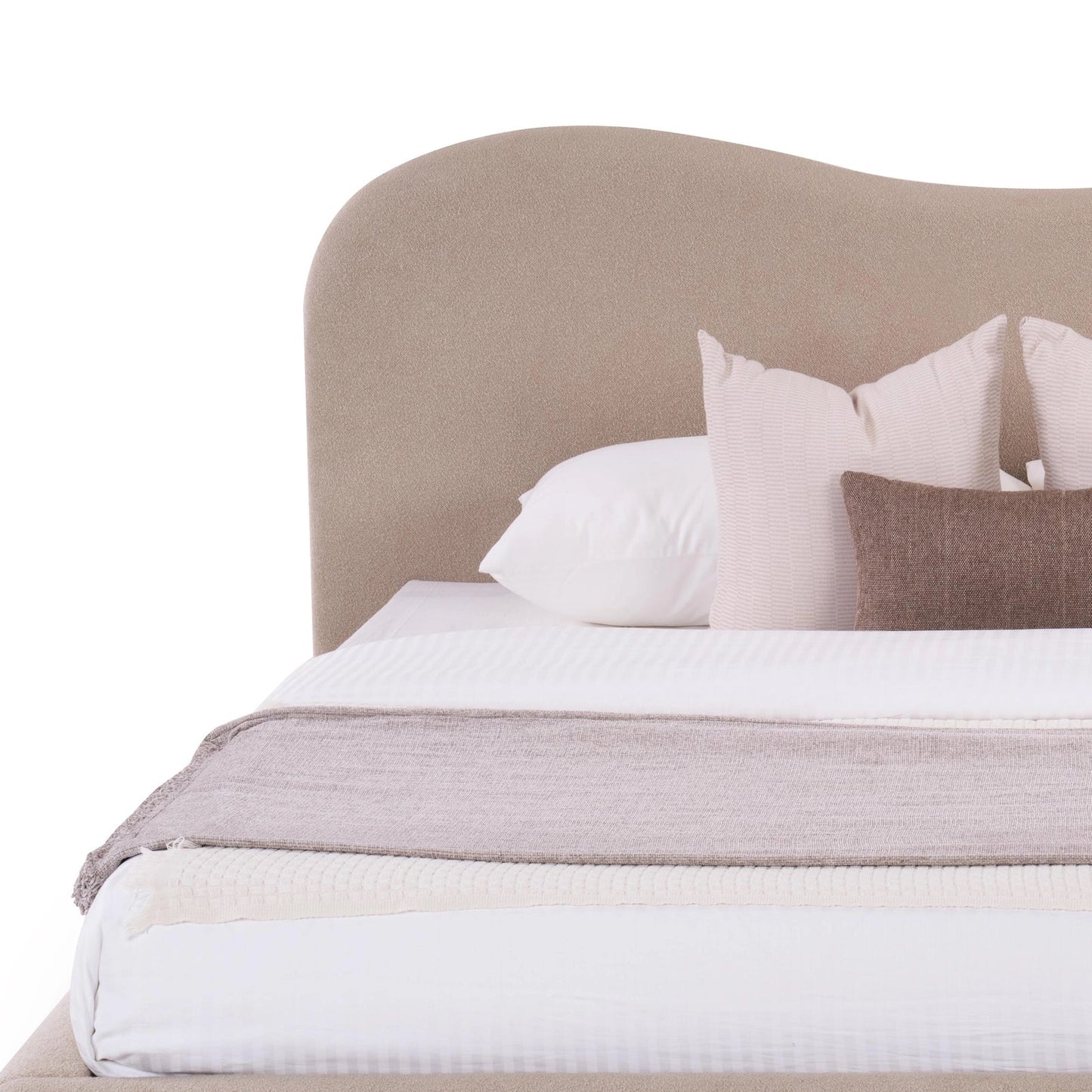 Curved Upholstered Low-Profile Queen Size Bed