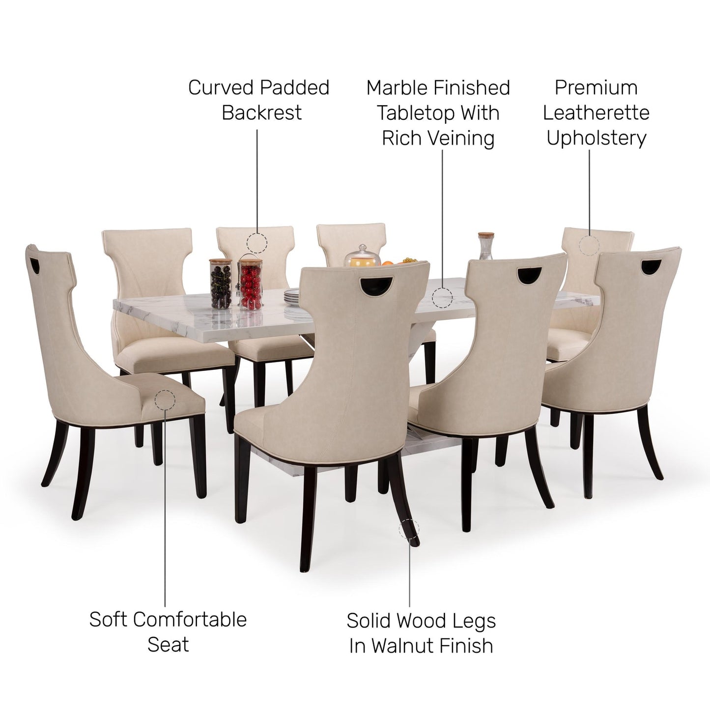 8 Seater Dining Set with Marble Finished Top