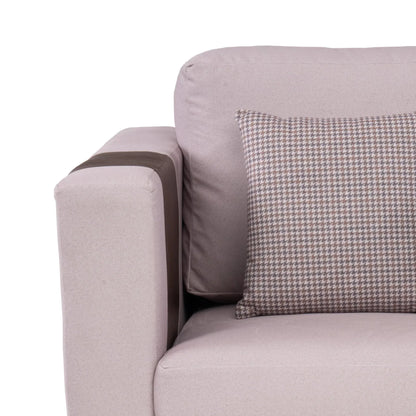 Velvet L-Shaped Sofa with Leatherette Side Pockets