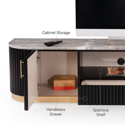 Fluted TV Unit with Natural Stone Tabletop