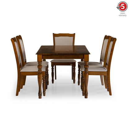 Solid Wood 6 Seater Dining Set in Burnished Oak Finish