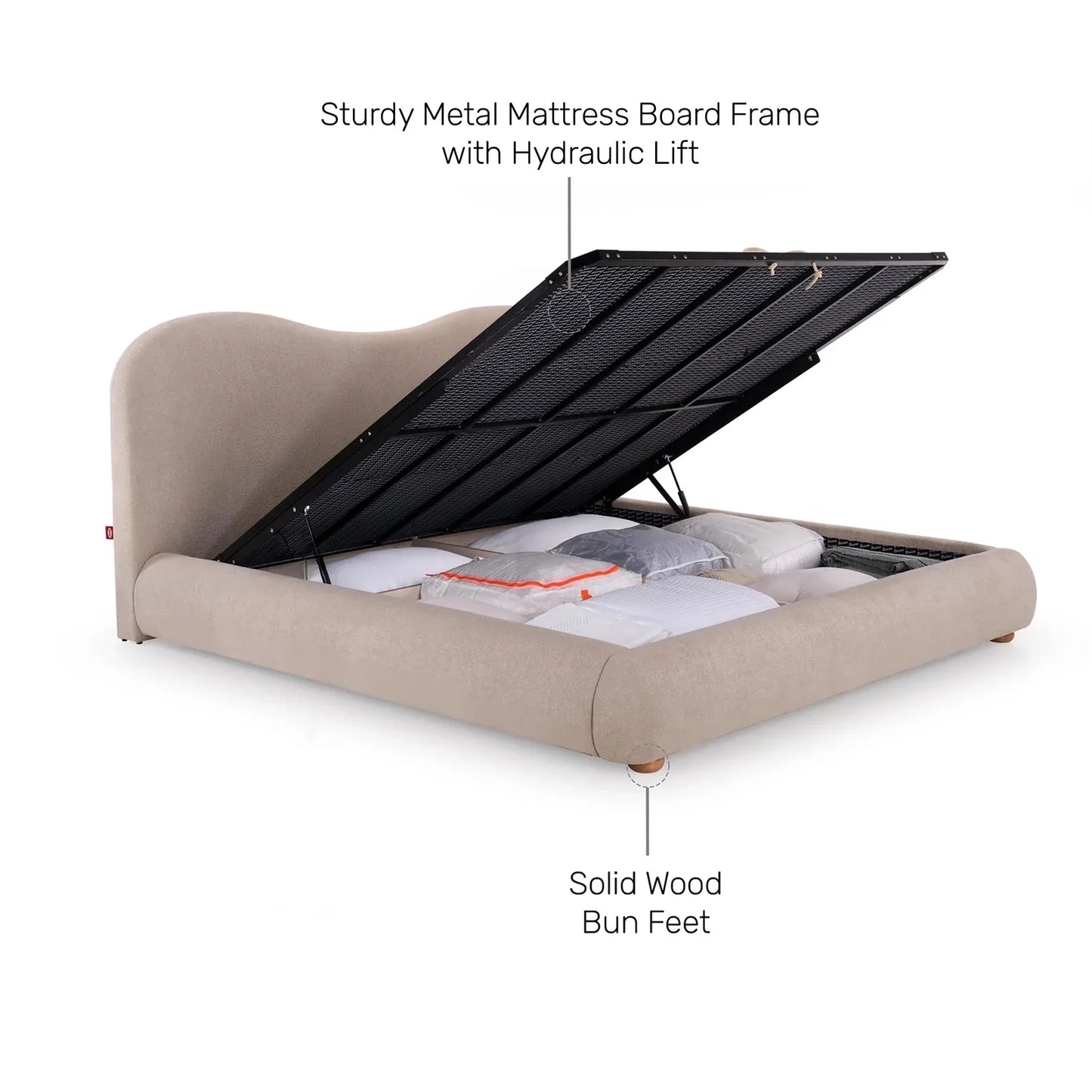 Curved Upholstered Low-Profile Queen Size Bed
