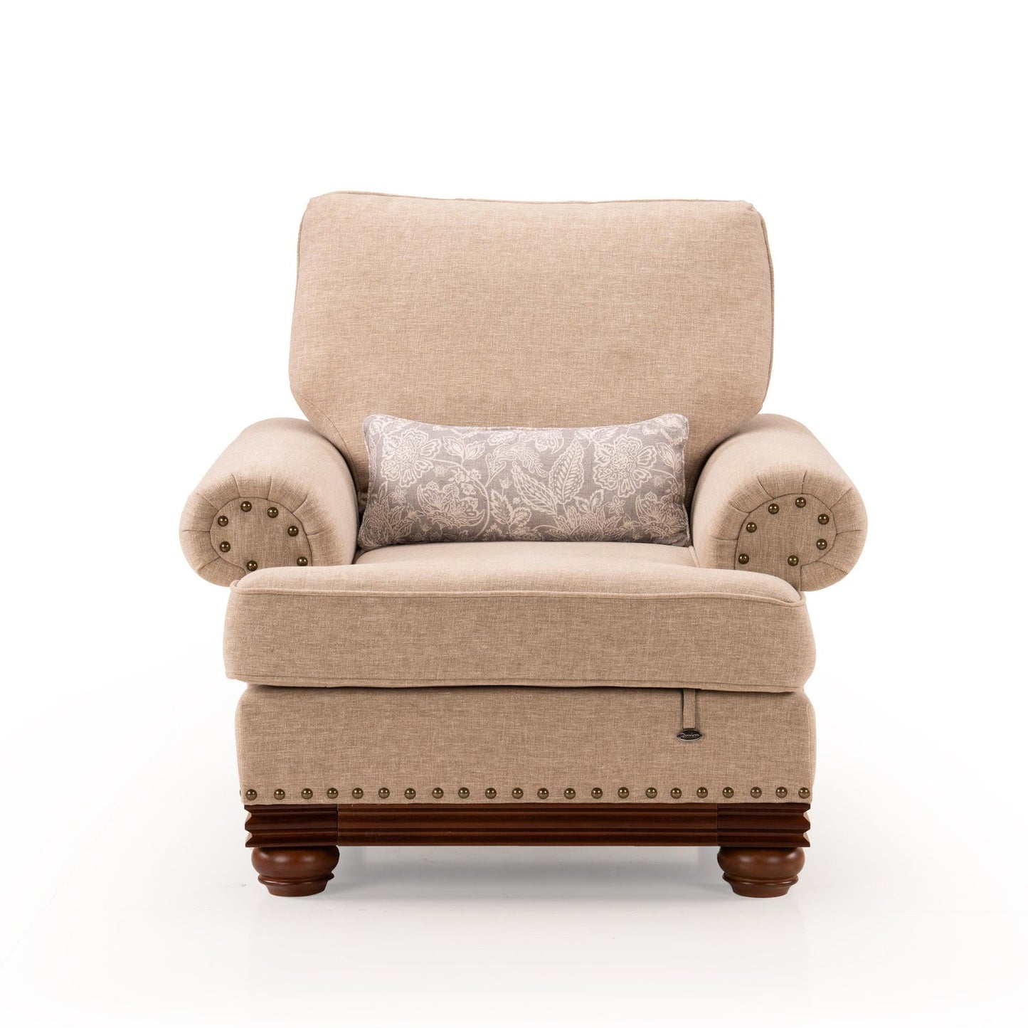 Linen 1 Seater Rolled Arms Sofa in Smokey Taupe