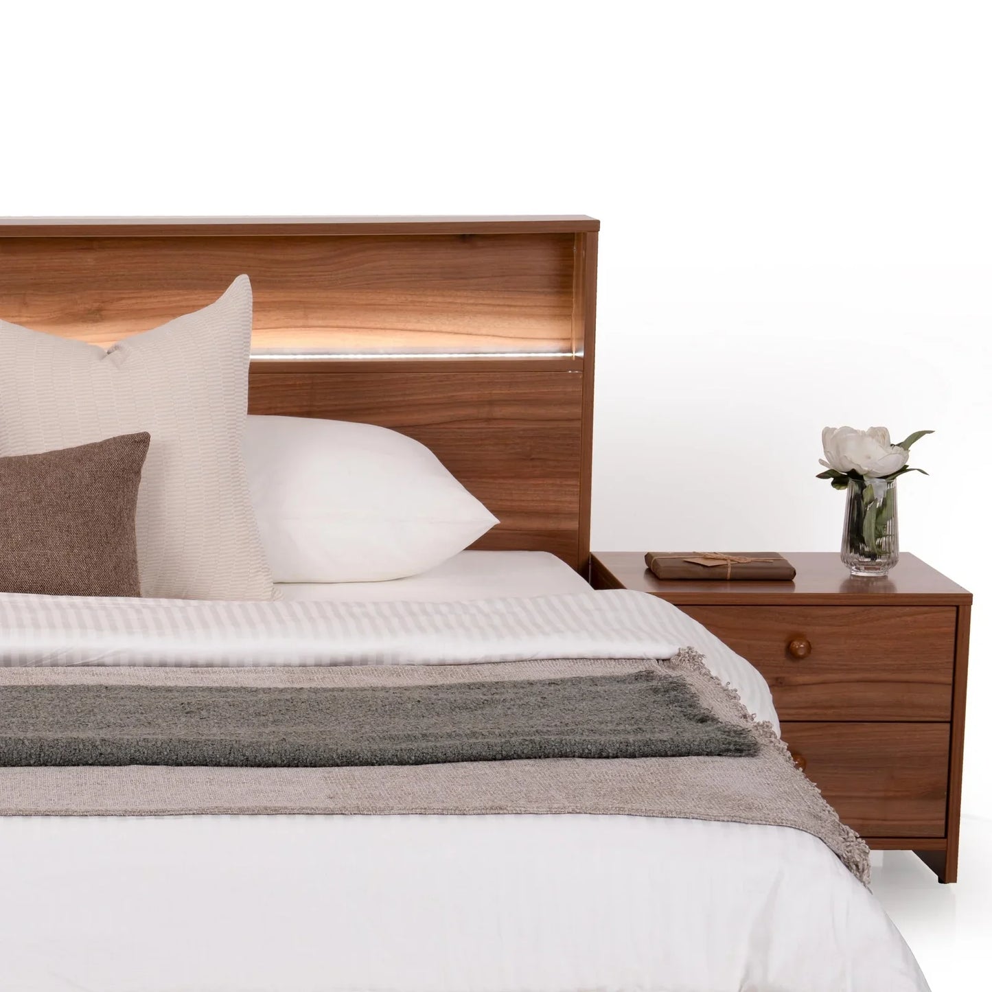King Size Bed in Walnut Finish with LED Light
