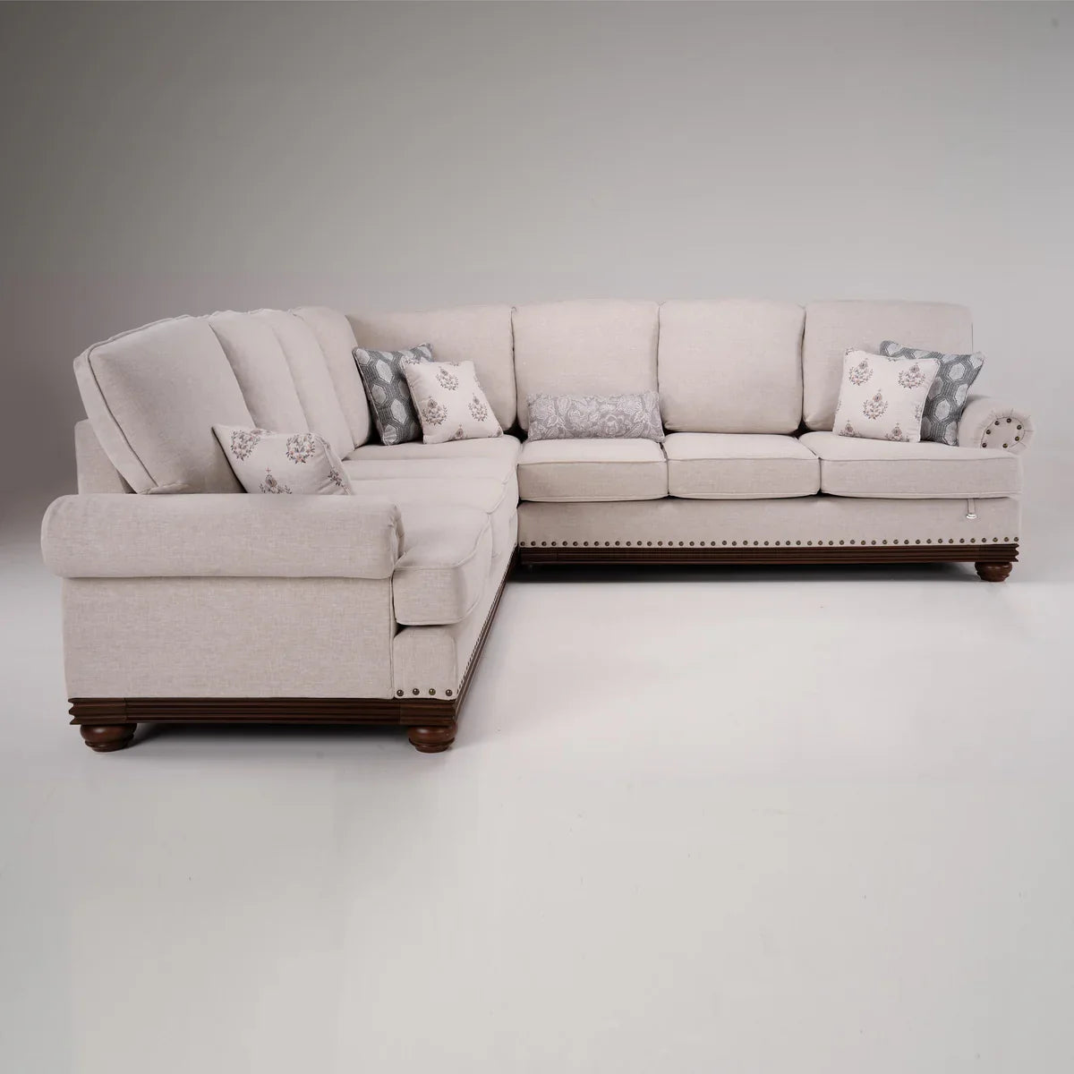 Linen Rolled Arms Corner Sofa in Beige