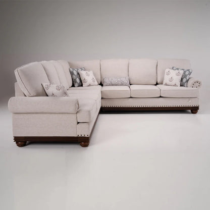 Linen Rolled Arms Corner Sofa in Beige