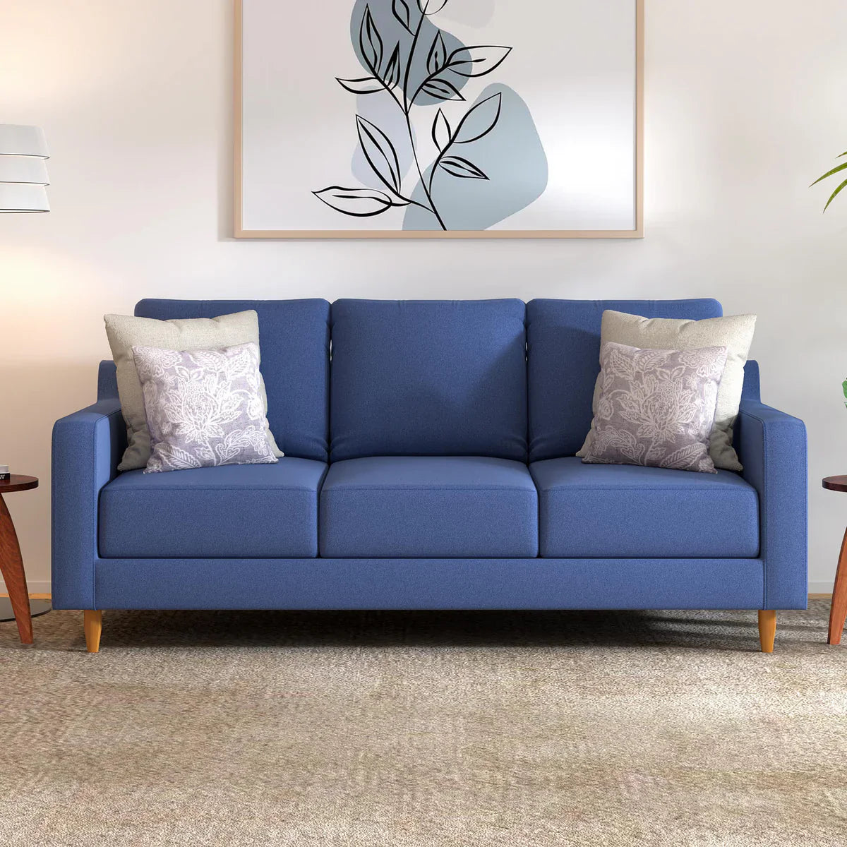 Velvet 3 Seater Sofa in Dark Blue