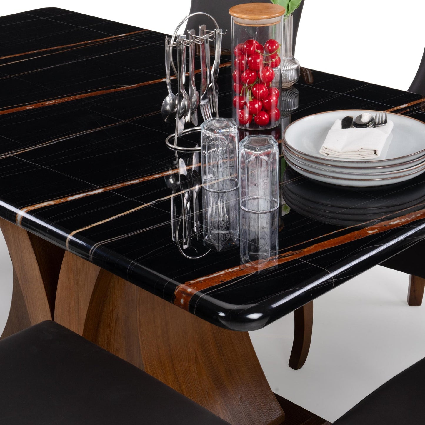 6 Seater Dining Set with Marble Finished Top