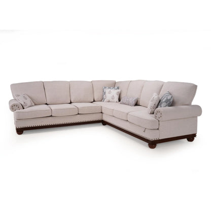 Linen Rolled Arms Corner Sofa in Beige