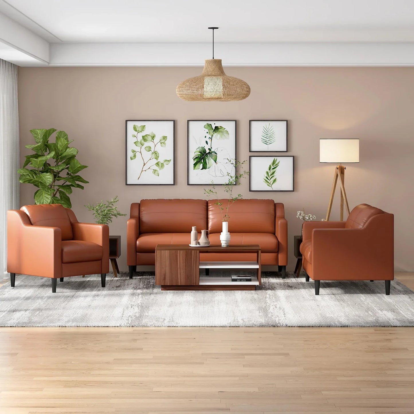 Leatherette 1 Seater Sofa in Tan Brown