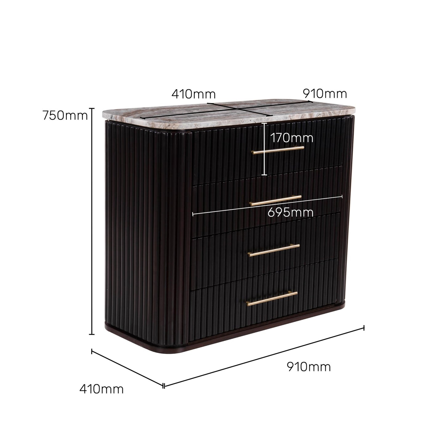 Fluted Chest of Drawers with Natural Stone Tabletop