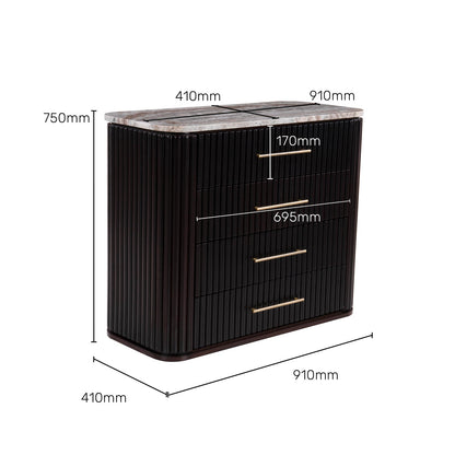 Fluted Chest of Drawers with Natural Stone Tabletop