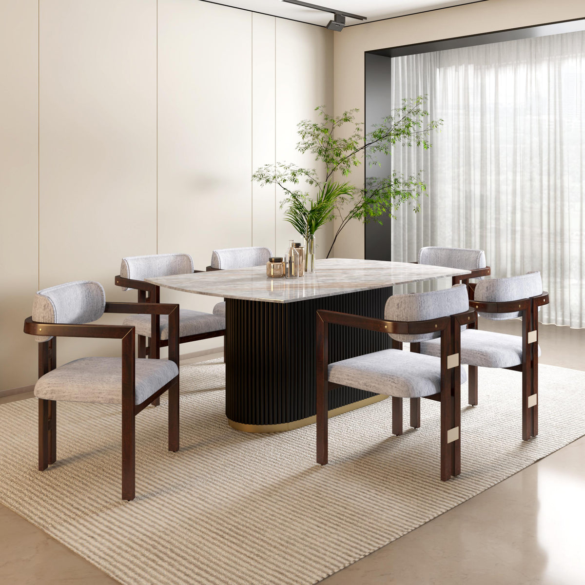 Natural Stone 6 Seater Dining Set with Storage