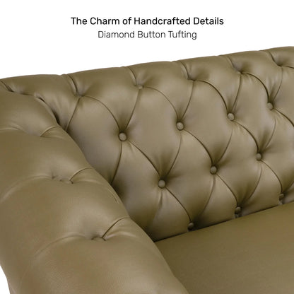 Leatherette 3 Seater Chesterfield Sofa in Olive Green