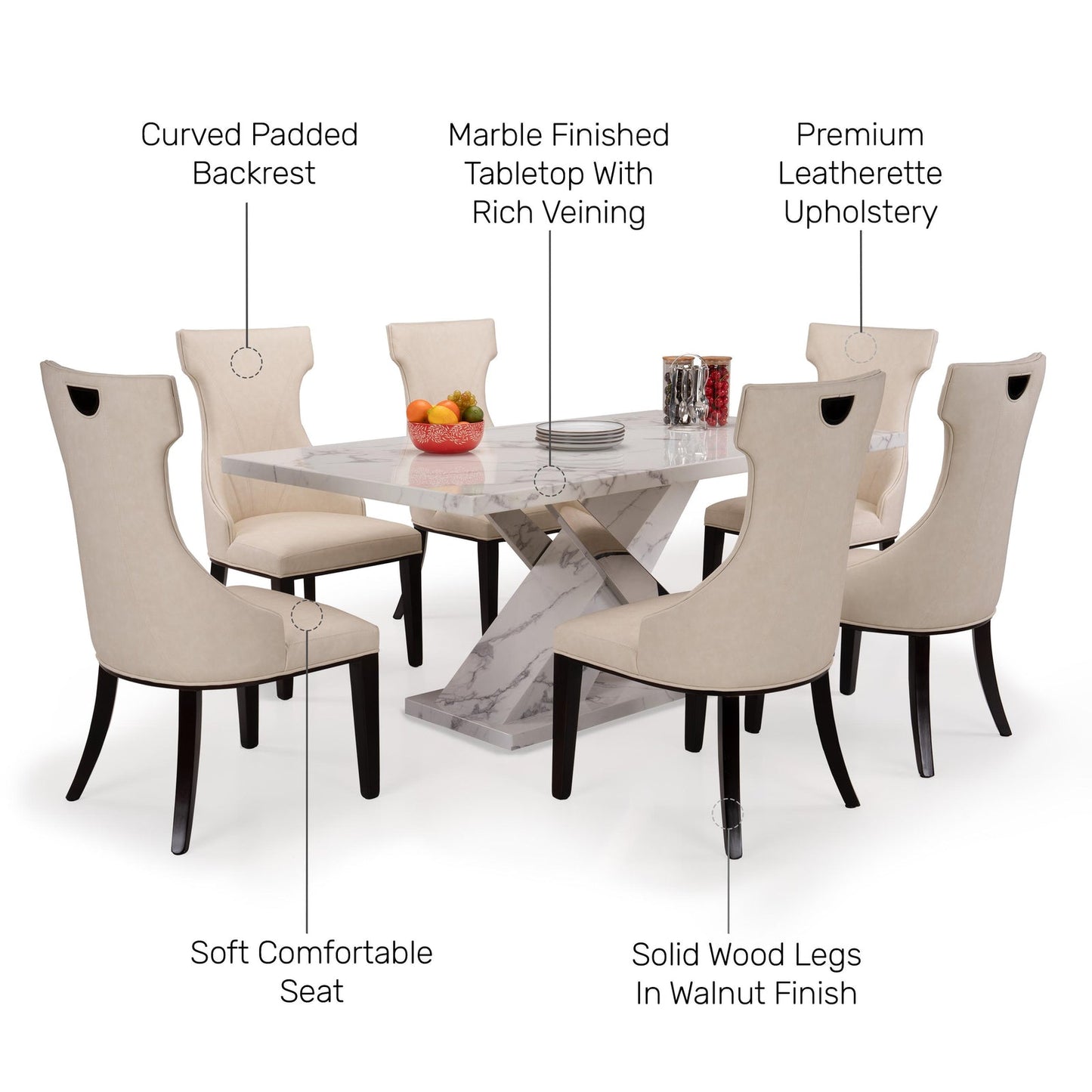 6 Seater Dining Set with Marble Finished Top