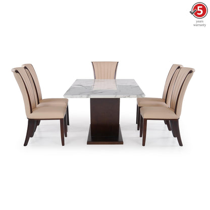 6 Seater Dining Set with Marble Finished Top
