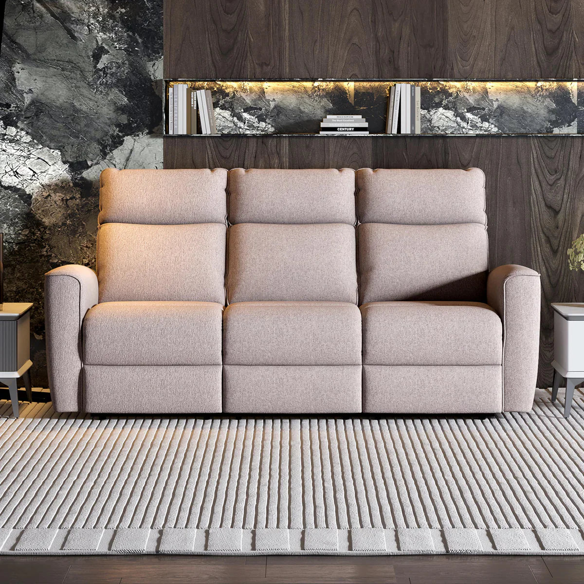 Tweed 3 Seater Reclining Sofa in Beige