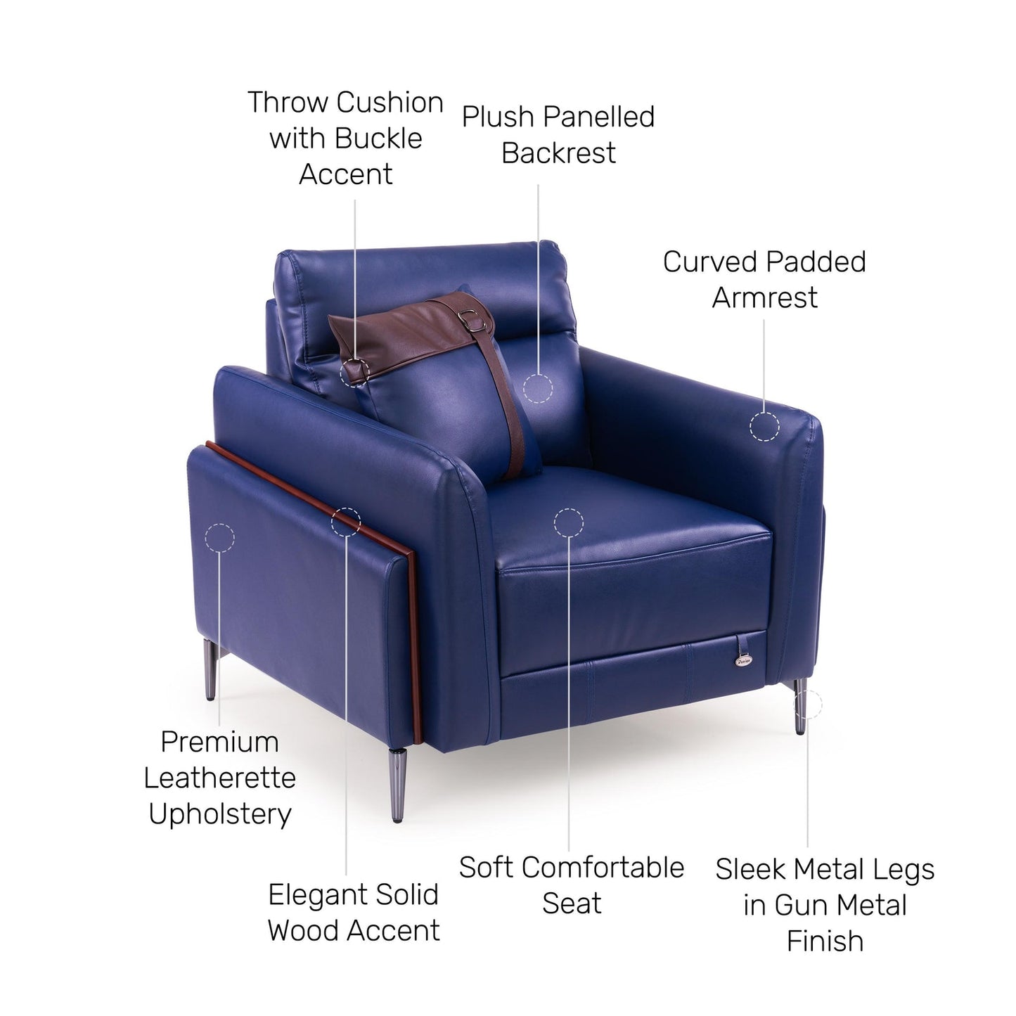 Leatherette 1 Seater Sofa in Galaxy Blue