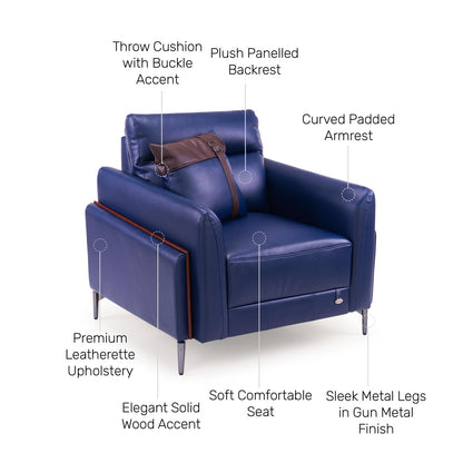Leatherette 1 Seater Sofa in Galaxy Blue