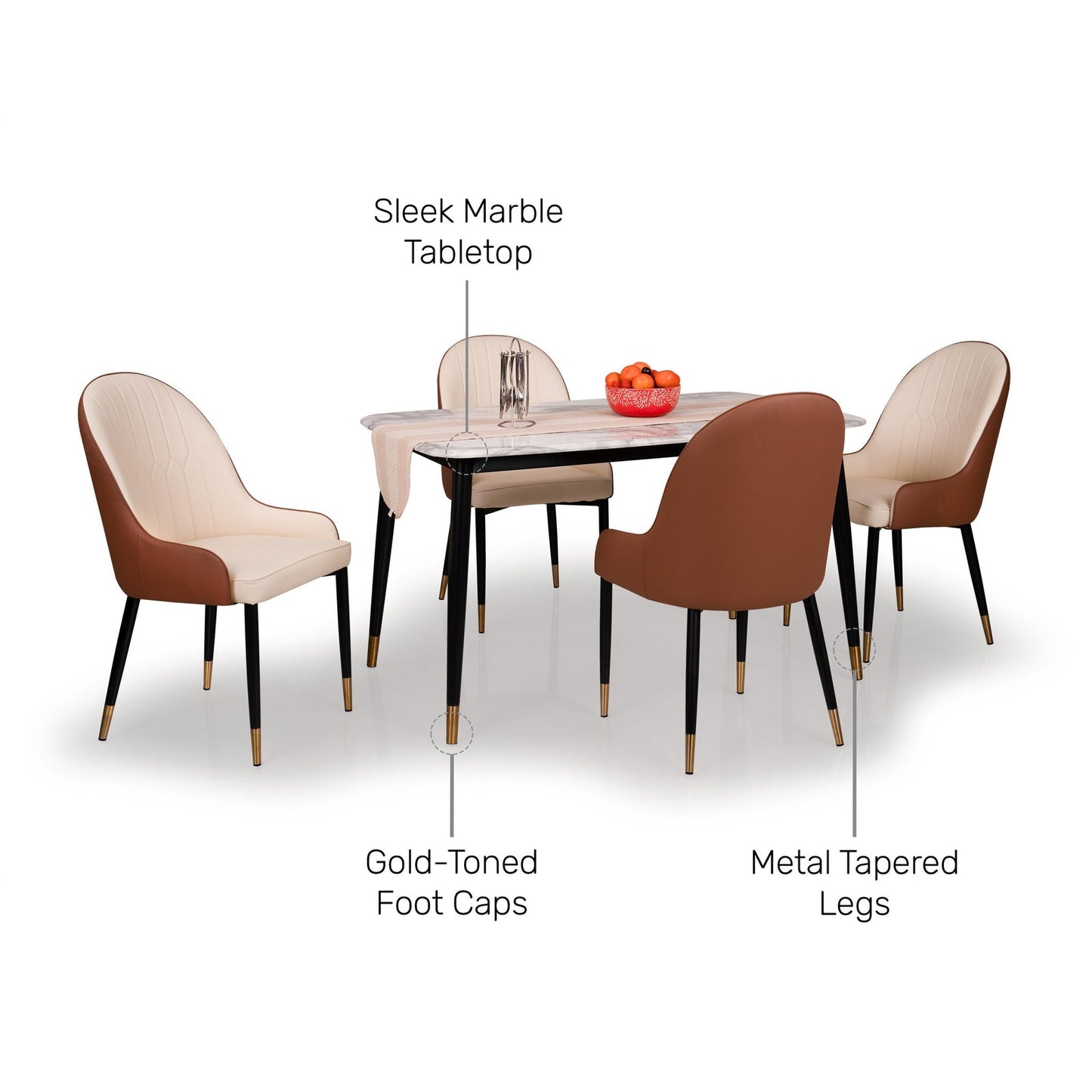 4 Seater Dining Set with Marble Finished Top