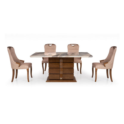 6 Seater Dining Set with Marble Finished Top
