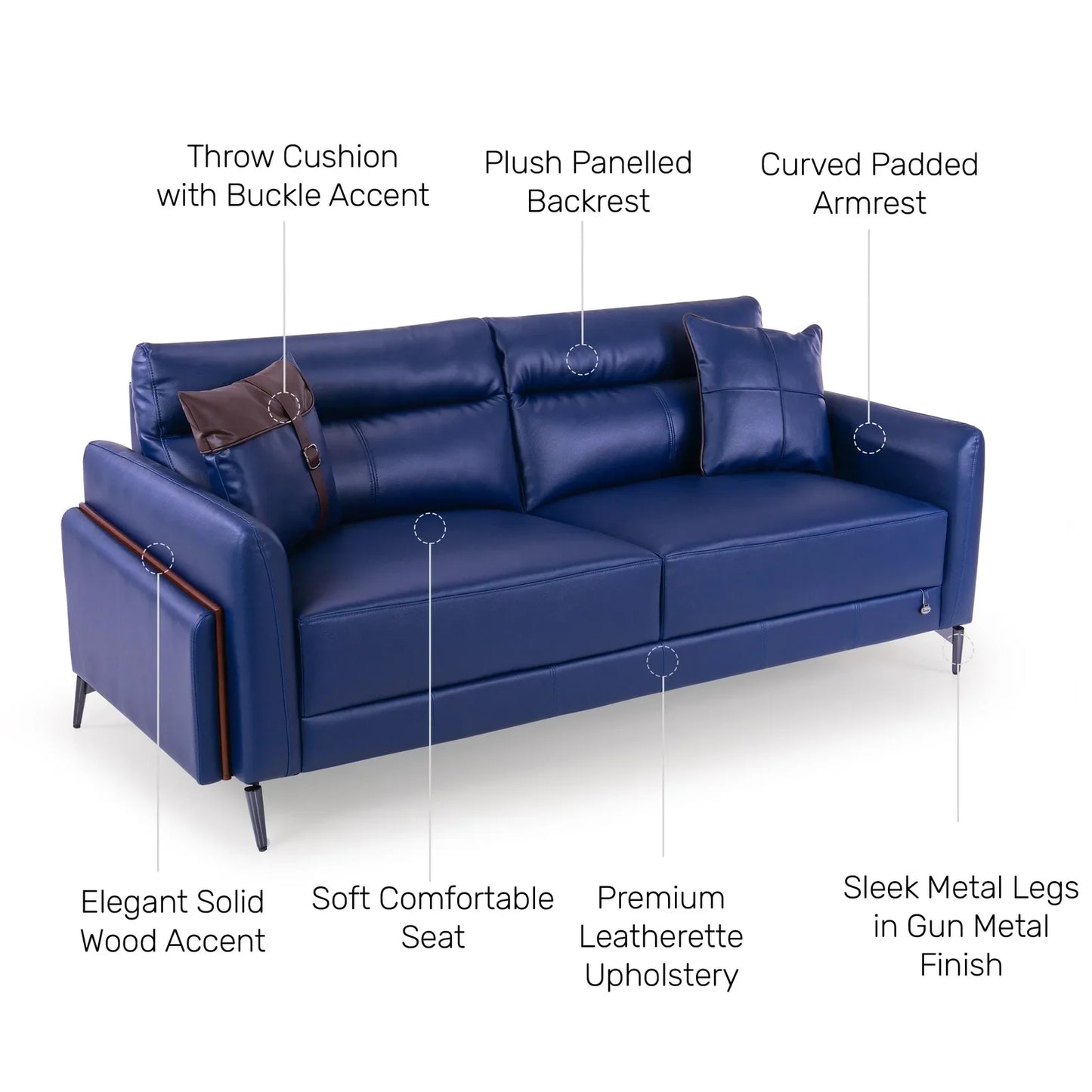 Leatherette 3 Seater Sofa in Galaxy Blue