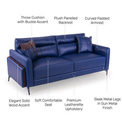 Leatherette 3 Seater Sofa in Galaxy Blue