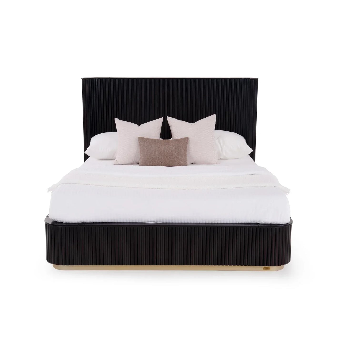 Fluted Wingback Queen Size Bed with Hydraulic Storage