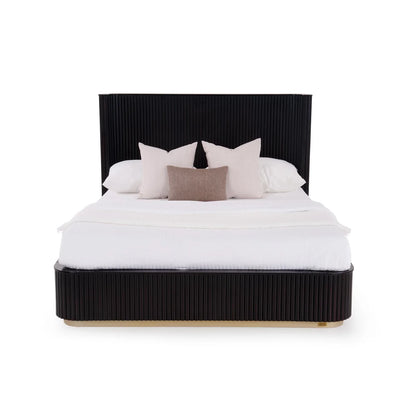 Fluted Wingback Queen Size Bed with Hydraulic Storage