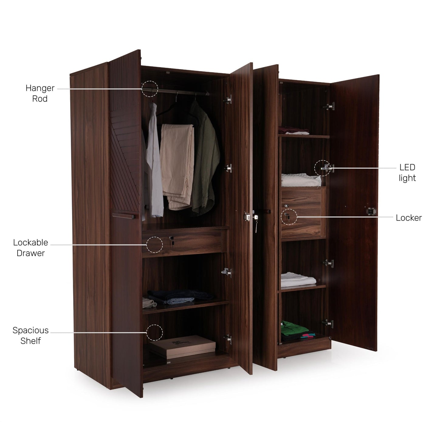 Veneer 4 Door Wardrobe in Walnut Finish