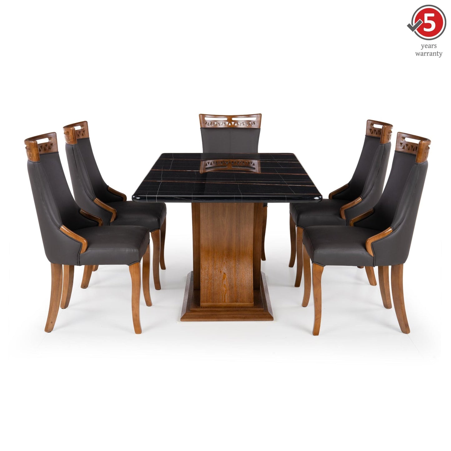 6 Seater Dining Set with Marble Finished Top